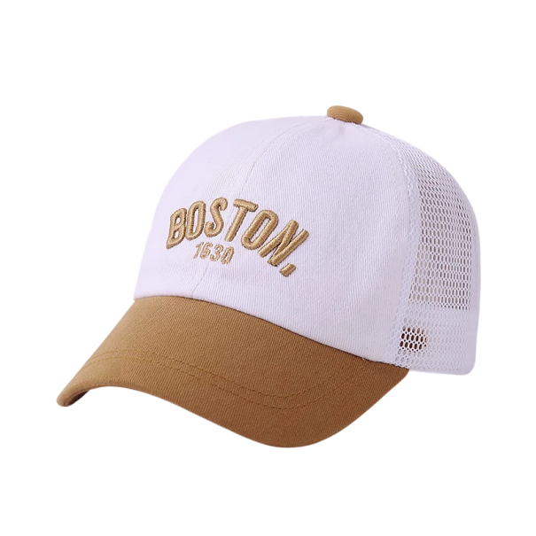 Kinderen trucker pet Boston Maat 48–50 cm Voor kinderen van 8 maanden–3 jaar Verstelbare mesh tweekleurige pet Katoen polyester bruin-wit