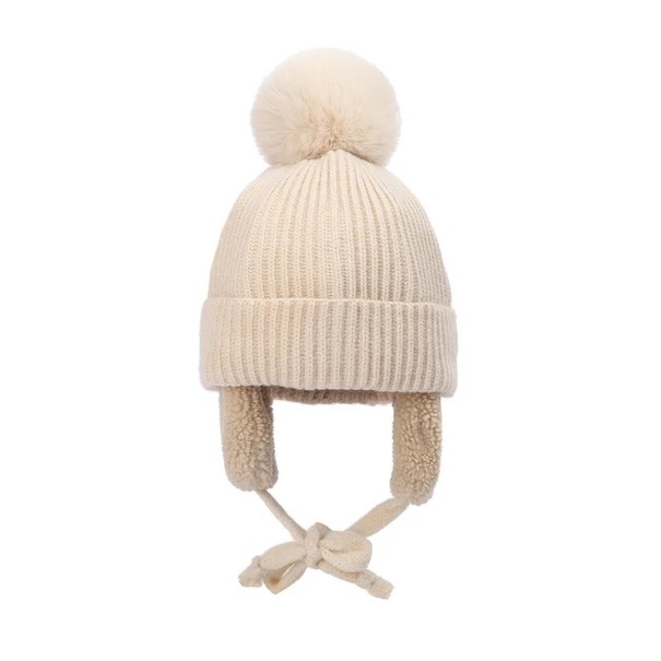 Kinderen winter oorwarmers met pompon Omvang 43–58 cm 2–8 jaar Katoen polyester Warme muts met oorkleppen Wintermuts voor kinderen beige