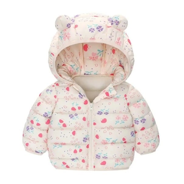 Kinderen winterjas met capuchon en oren Unisex warme jas met rits Huidige zachte polyester Schattige winterkleding voor jongens en meisjes beige 9-12 maanden