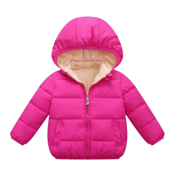 Kinderen winterjas met capuchon met rits Unisex warme winterjas met zakken Katoen Wol Comfortabele warme jas voor jongens en meisjes roze 9-12 maanden