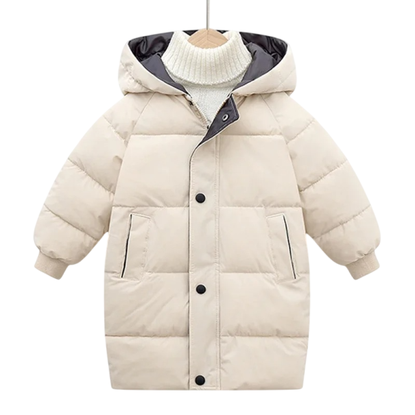 Kinderen winterjas met rits en drukknopen met capuchon met bont en zakken Unisex warme katoen-polyester jas voor jongens en meisjes voor winterweer beige 10
