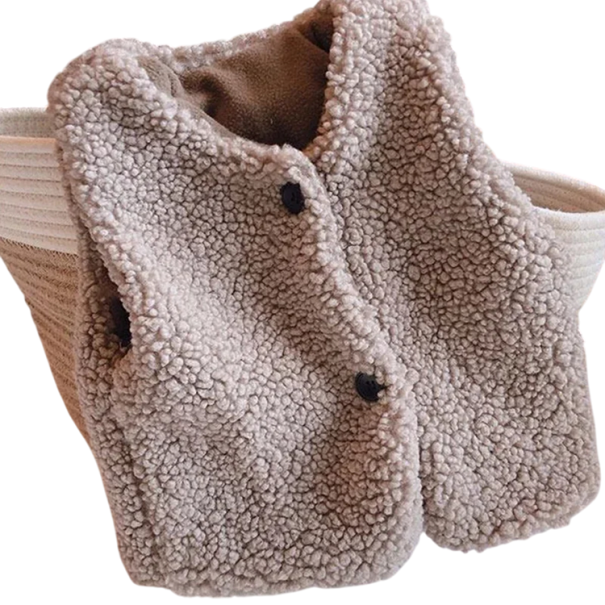 Kinderen wintervest van lamswol met V-hals Effen pluche vest met knopen Warme herfstjas voor jongens en meisjes Fluwelen uitvoering crème 3