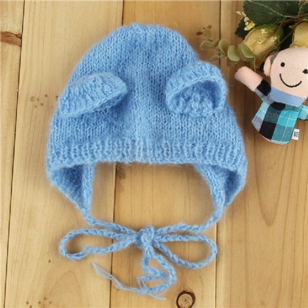 Kindergebreide muts met oren blauw
