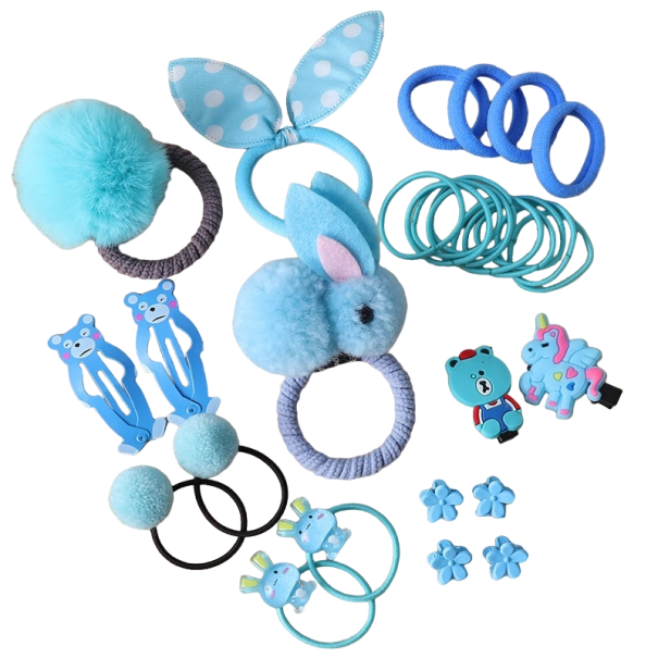 Kinderhaarelastiekjes en -clips 30 stuks blauw