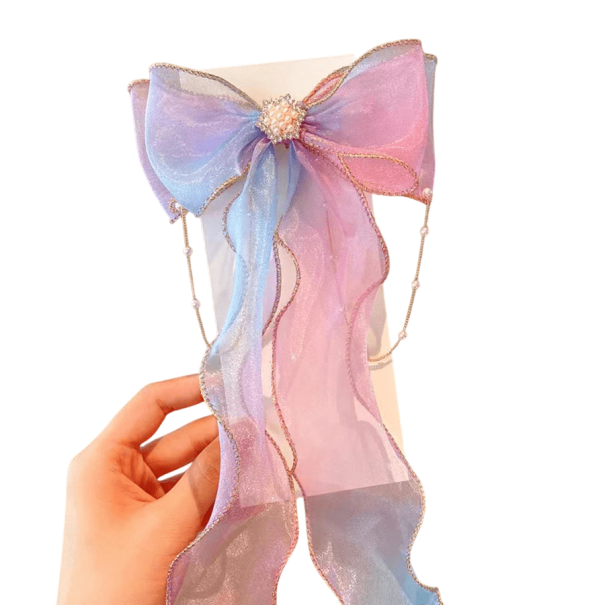 Kinderhaarstrik met parelkwasten 12 x 36 cm Elegante clip Grote strik Lange pony Stijlvol accessoire voor meisjes roze