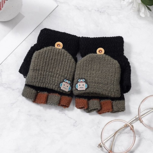 Kinderhandschoenen en wanten 2 in 1 legergroen
