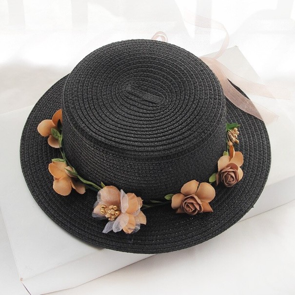 Kinderhoed met bloemen T862 zwart