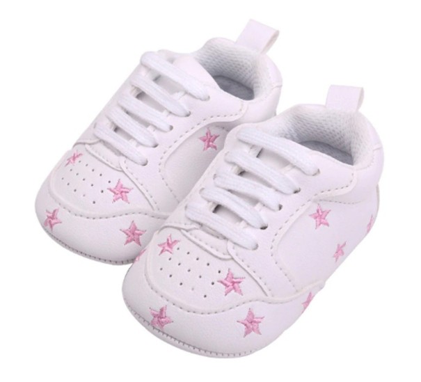 Kinderleren pantoffels met sterren roze 12-18 maanden