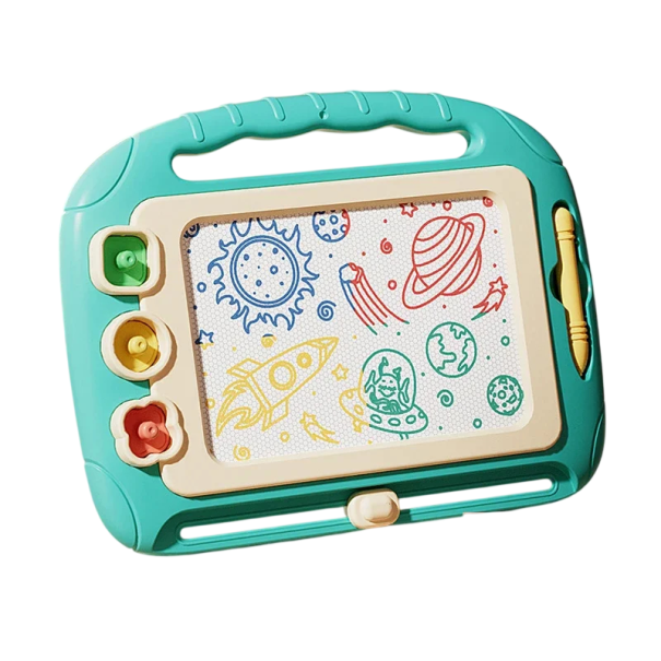 Kindermagnetische tekenplaat 27,5 x 21 cm montessori speelgoed met 3 stempels en 4 kleuren om te tekenen en te spelen groen