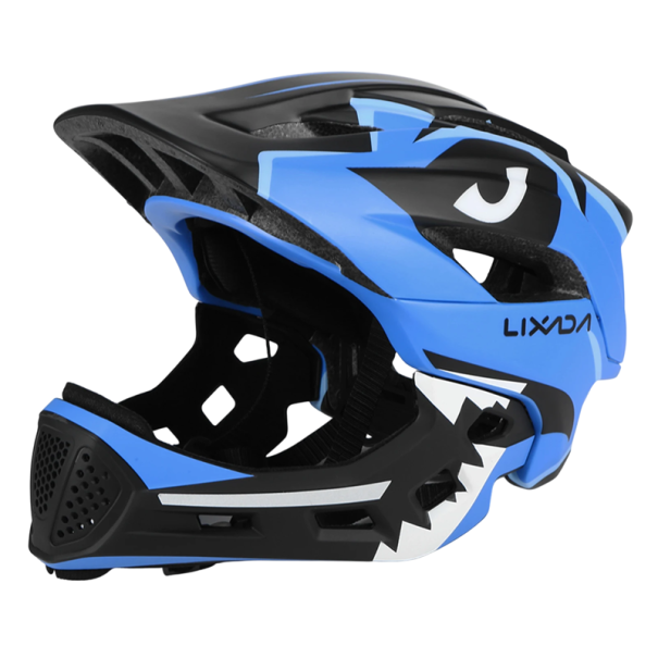 Kindermotorhelm 52–58 cm Integraalhelm met afneembaar mondstuk 13 ventilatiegaten Zonneklep EPS-inzetstuk en PC-schaal blauw