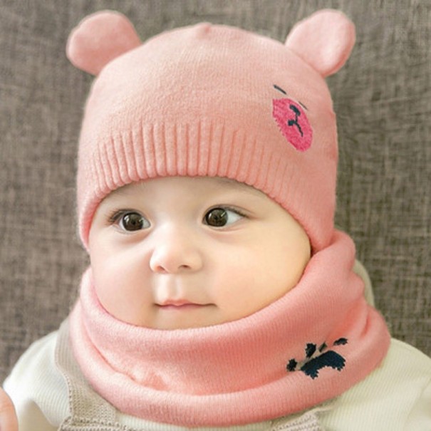 Kindermuts en halsdoek set van 2 stuks roze