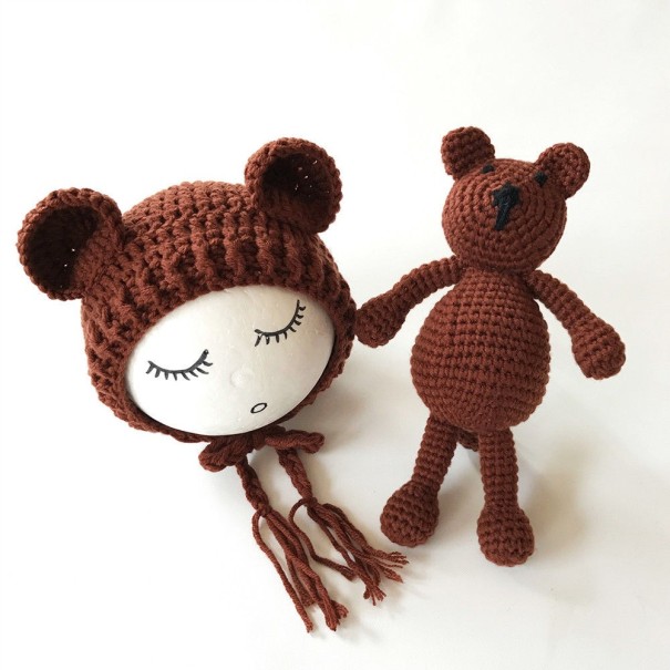Kindermuts en teddybeer set van 2 koffiekleur