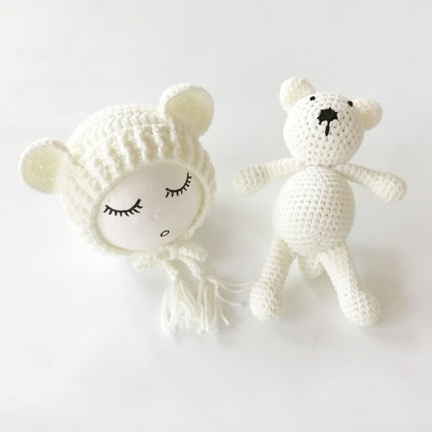 Kindermuts en teddybeer set van 2 wit