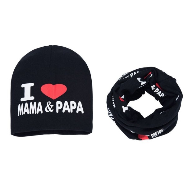 Kindermuts met halsdoek Liefde zwart