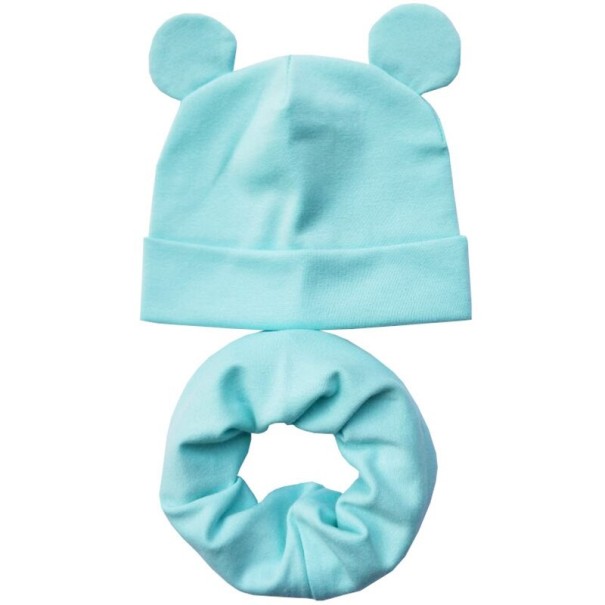 Kindermuts met oren en nekwarmer set van 2 turquoise
