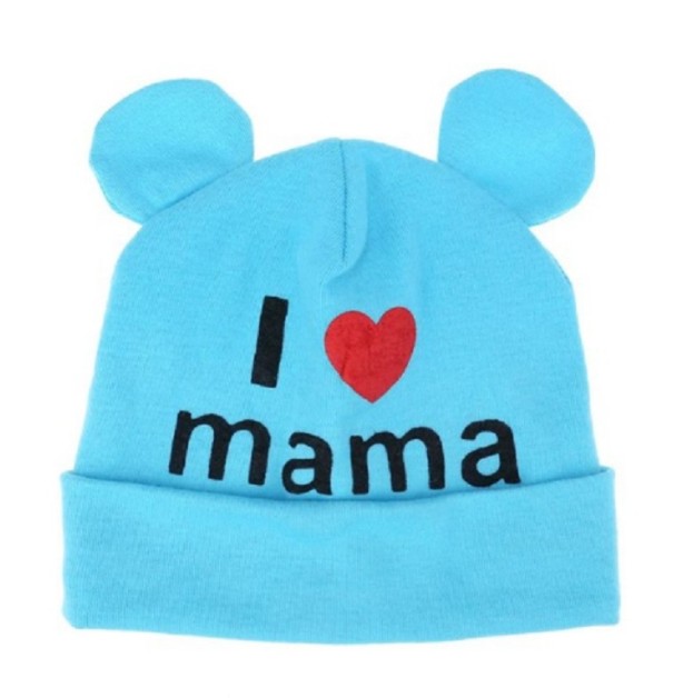 Kindermuts met oren I LOVE MAMA blauw