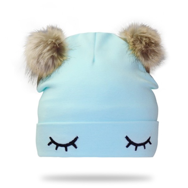 Kindermuts met pompons A1500 azuurblauw