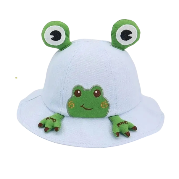Kindermütze Frosch mit Augen Kopfumfang 46–48 cm Sommermütze für Babys 6–24 Monate Baumwoll-Polyester-Sonnenschutzmütze blau