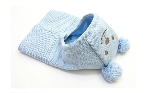 Kindermütze mit Nackenband in Form eines Teddybären J1853 blau M