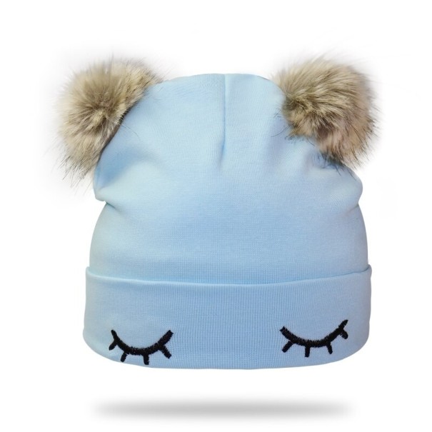 Kindermütze mit Pompons A1500 hellblau