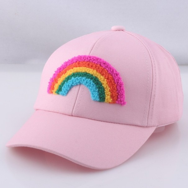 Kindermütze mit Regenbogen rosa