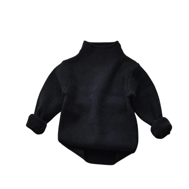 Kindermütze Rollkragenpullover Herbst- und Wintereinfarbiger Oberteil für Jungen und Mädchen Weicher Baumwoll- und Polyesterpullover Verschiedene Farben schwarz 4