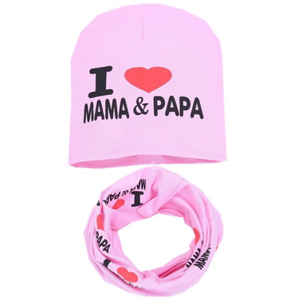 Kindermütze und Nackenband I love mama a papa hellrosa