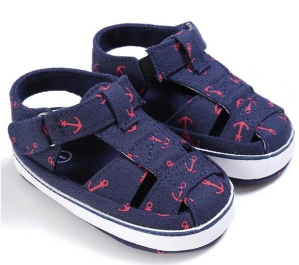 Kinderpantoffels met anker blauw 0-6 maanden