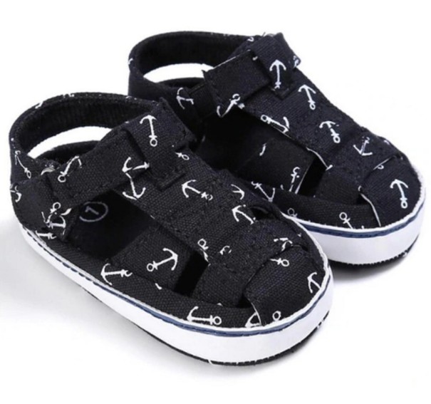 Kinderpantoffels met anker zwart 6-12 maanden