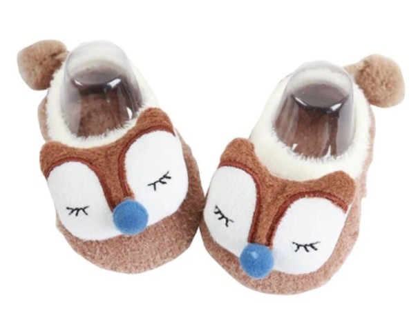 Kinderpantoffels met dieren bruin 6-9 maanden