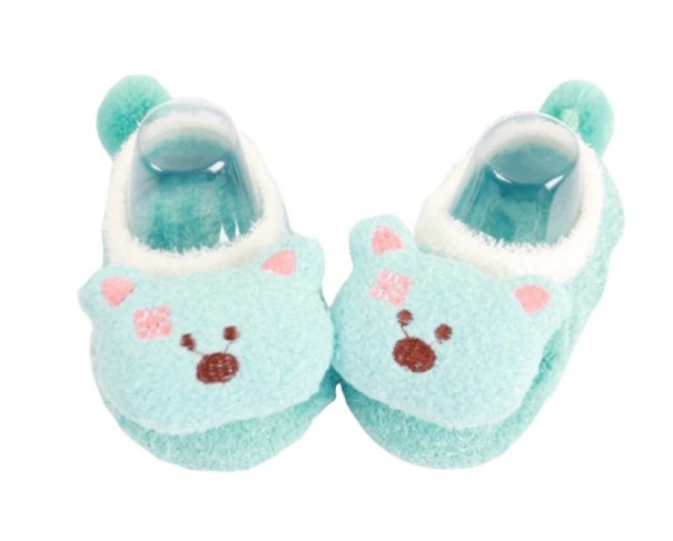 Kinderpantoffels met dieren turquoise 9-12 maanden