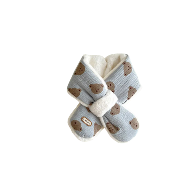 Kinderplüschschal 75 x 9 cm Niedliches Bärenmuster Weiches wärmendes Accessoire für Jungen und Mädchen Bequemer Winterschal mit zartem Motiv für den täglichen Gebrauch blau