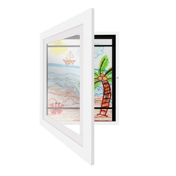 Kinderrahmen mit Magnetöffnung 21x30 cm Rahmen für Zeichnungen und Bilder Wechselrahmen aus Holz mit Acryl für Kinderposter und Fotos weiß