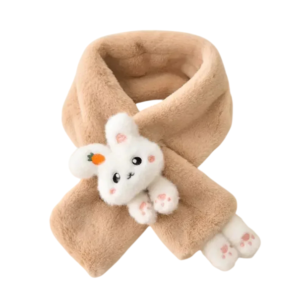 Kinderschal 60–80 cm mit 3D niedlichem Hasen und Füßchen Weiches, wärmendes Accessoire aus Polyester Bequemer Winterschal für Jungen und Mädchen mit fröhlichem Tiermotiv braun