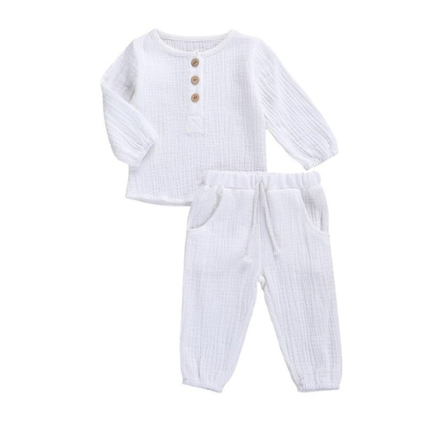 Kindershirt met lange mouwen en broek wit 6-12 maanden