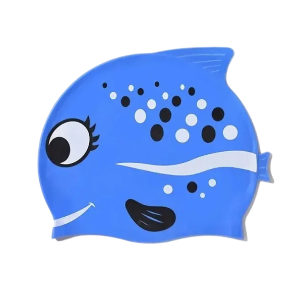 Kindersilikonbadekappe QILANG S mit Fischdesign und Cartoon-Muster 21 x 19,5 cm Für Schwimmen, Training und Schwimmbad für Kinder ab 3 Jahren blau