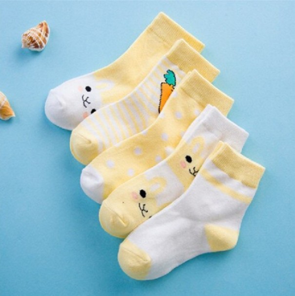 Kindersocken mit Hase – 5 Paar gelb 0-1 Jahr