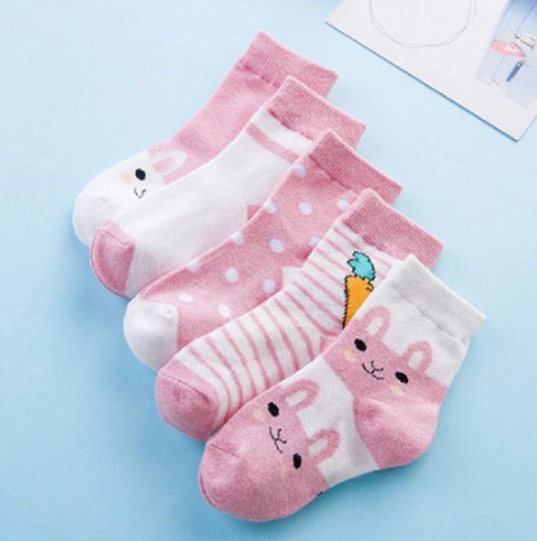 Kindersocken mit Hase – 5 Paar rosa 4-6 Jahre