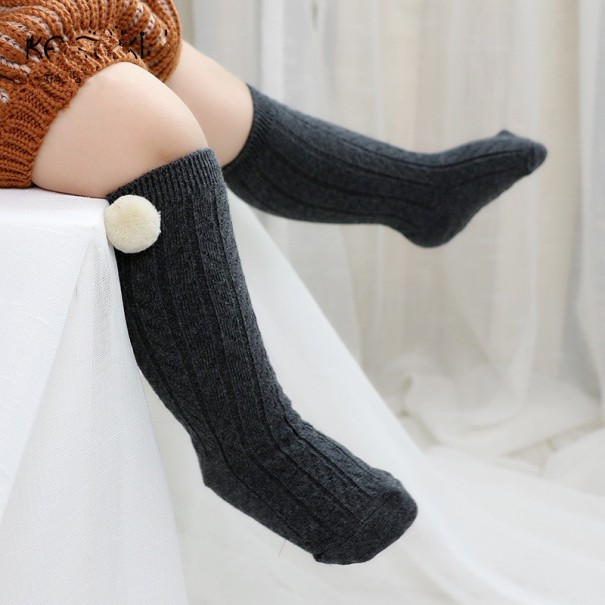 Kindersokken met pompon donkergrijs 2-4 jaar