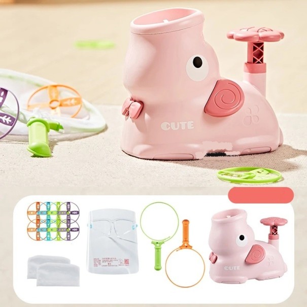 Kinderspeelgoed 11 x 19 x 15 cm Olifant met schijven voor voetafschieten ABS binnen en buiten schijven vangen set van 8 schijven met netten en beschermschild roze