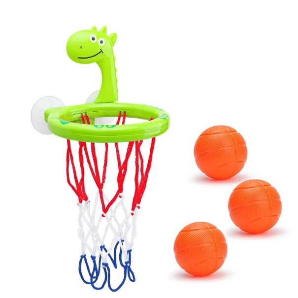 Kinderspielzeug-Basketballkorb für die Badewanne mit Dinosaurierkopf 14 x 13,5 cm aus Kunststoff mit 3 Bällen für Wasservergnügen in der Badewanne grün