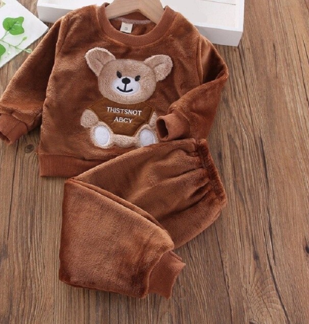 Kindertrainingspak met beer bruin 9-12 maanden