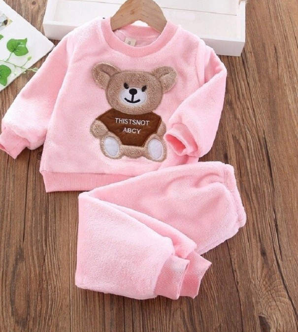 Kindertrainingspak met beer roze 5