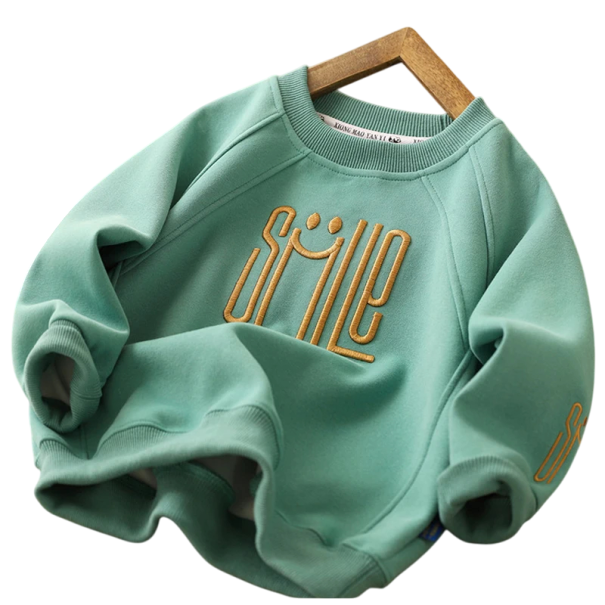 Kindertrui met lange mouwen en borduring SMILE Katoen en polyester Effen top voor jongens en meisjes Lente- en herfstvrije snit Verschillende kleuren groen 8