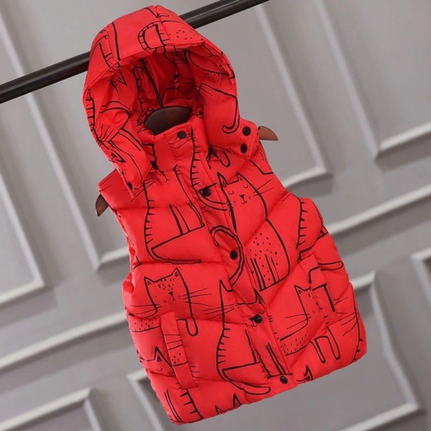 Kindervest met katten L1965 rood 2