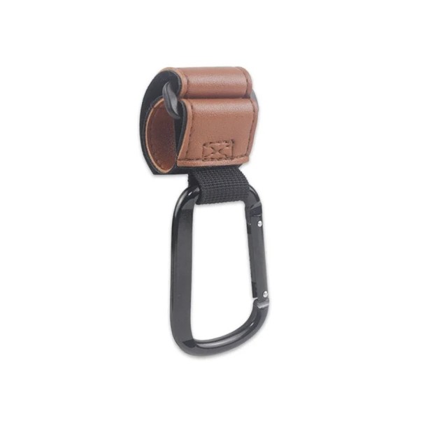 Kinderwagenhaken mit Karabiner 20 cm Verstellbarer Taschenhalter Einkaufsgurt für Kinderwagengriff braun
