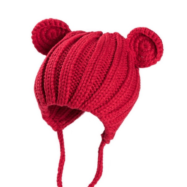 Kinderwinter gebreide muts met oren J866 rood