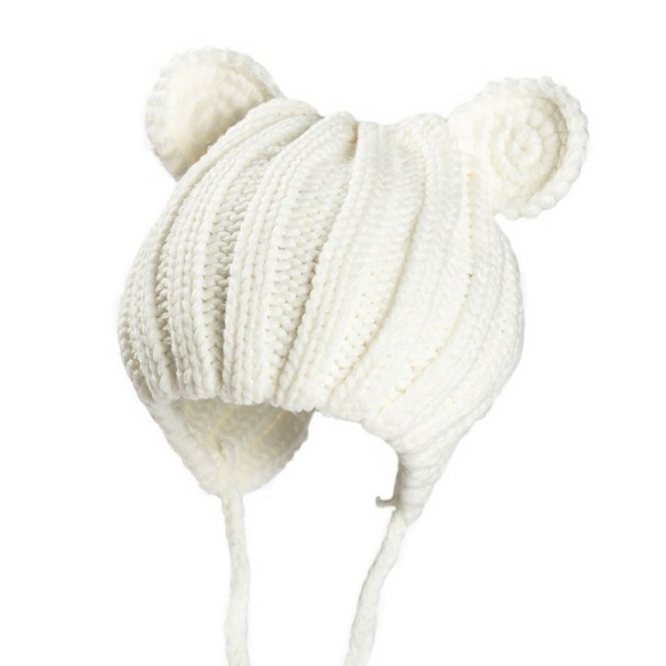 Kinderwinter gebreide muts met oren J866 wit