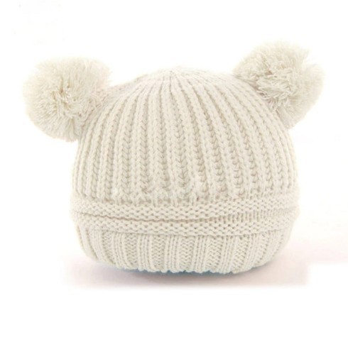 Kinderwinter gebreide muts met oren J867 wit