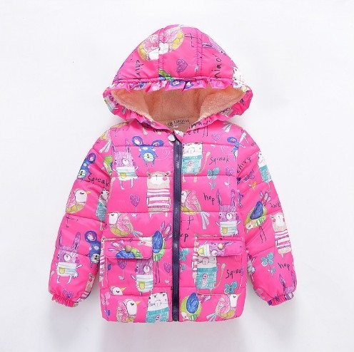 Kinderwinterjas met print J1870 roze 3